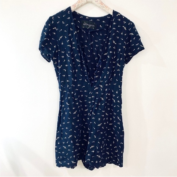 Reformation navy blue Musical note short romper - Picture 1 of 10